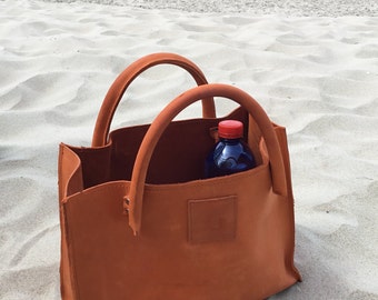 Small beach bag leather bag tote bag leather used look “small transporter” handmade