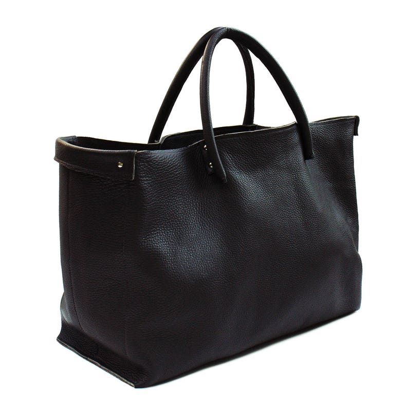 large leather bag black extra soft thick grained leather weekender. handmade image 4