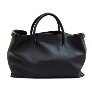 large leather bag black extra soft thick grained leather weekender. handmade image 1