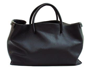 large leather bag black extra soft thick grained leather weekender. handmade