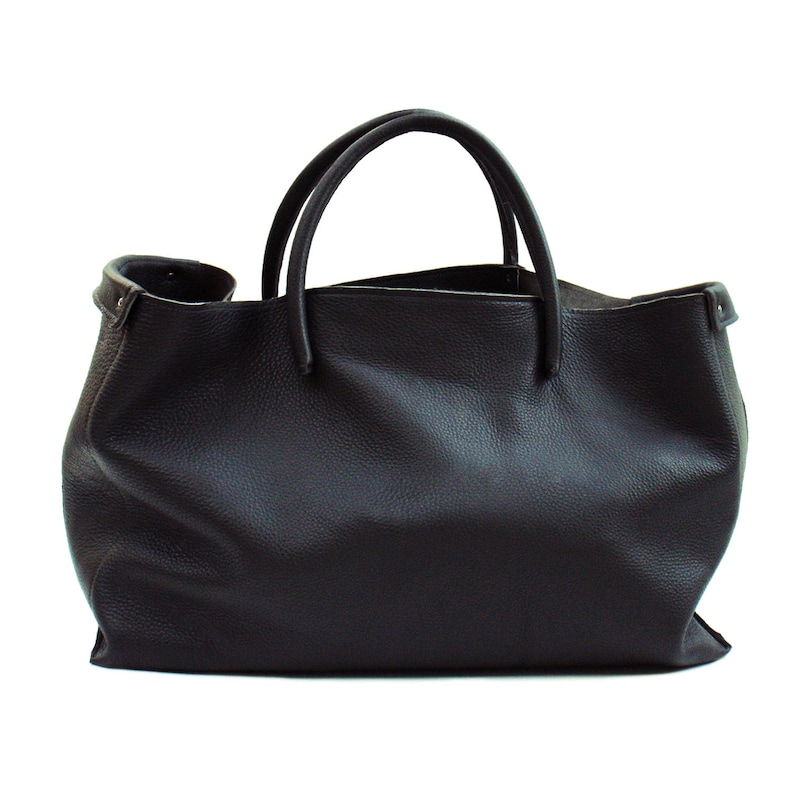 large leather bag black extra soft thick grained leather weekender. handmade image 1