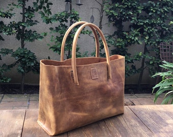 large shopper leather bag curry brown handmade