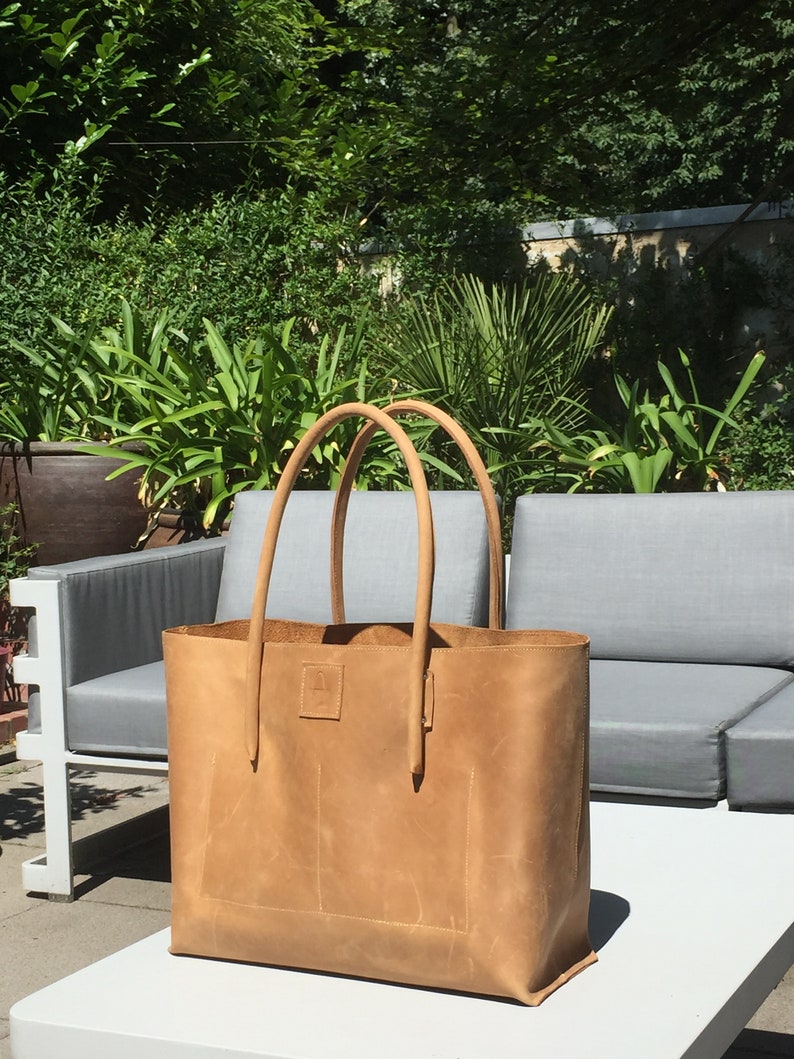 Leather Shopper Large Leather Bag Leather Shopper Leather Purque Bag Vintage Design Natural Leather Semi-riFri used look handmade