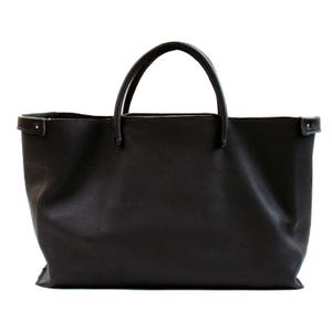 large leather bag black extra soft thick grained leather weekender. handmade image 2