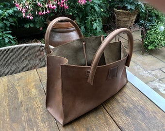 braune Ledertasche Tote bag Leder used look handgefertigt und langlebig