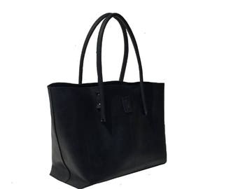 Black large leather bag shopping bag shopper Ledershopper Leather Shopper bag bag used look handmade