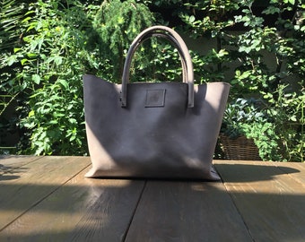 Shopping bag market bag leather bag gray used look handmade