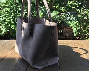Shopping bag market bag leather bag gray used look handmade