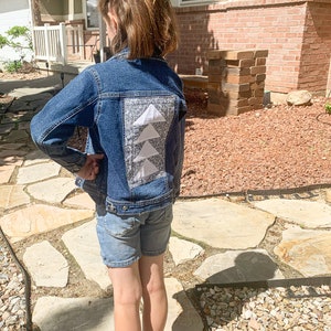 Girls Denim Jacket with Quilt Block