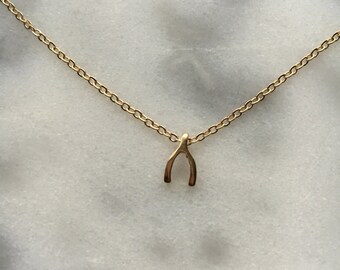 DELICATE WISHBONE PENDANT Dainty Gold Necklace