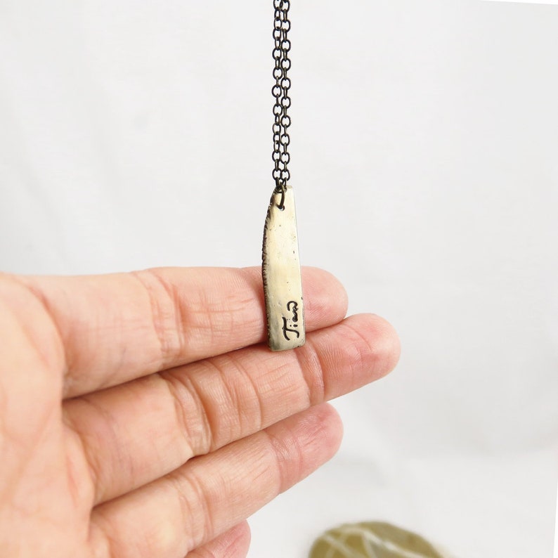 Unique gifts Engraved Handwriting necklace Custom name necklace Mother gift Personalized bar necklace Rustic Bronze Necklace