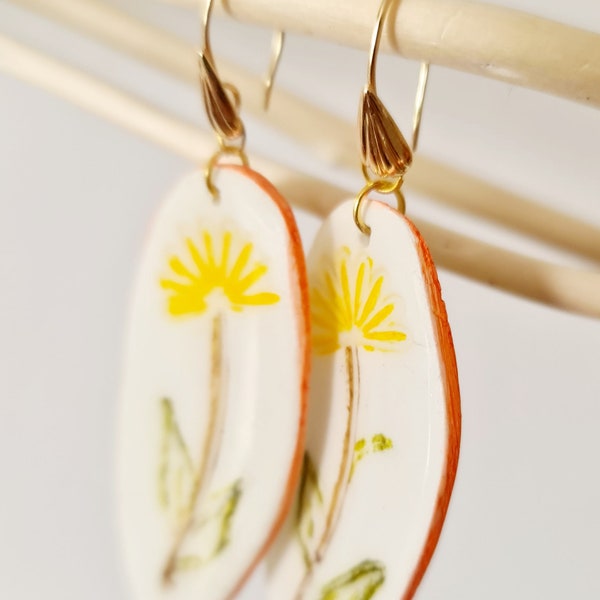 Natural clay earrings, gold plated ear hooks