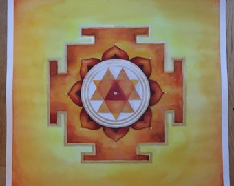 Durga Yantra for meditation yoga watercolors hand made • illustration durga yantra