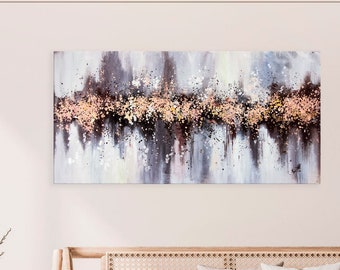 Foil painting on canvas, Ready to ship, Elegant Wall Decor with Gold and Silver Accents, Foil painting