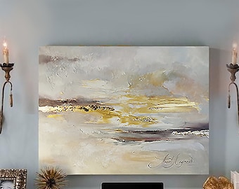 Large Abstract Canvas art, Abstract art work, Canvas painting, Gold Gray wall art, Extra Large Wall Art