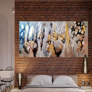 Extra large painting, Gold Leaf Abstract  art, Brown Gold wall decor, Large Wall Art