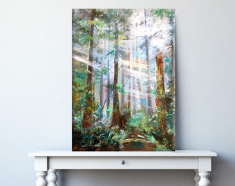 Forest print on canvas, Large nature print, Emerald painting, Nature wall art, Large wall art