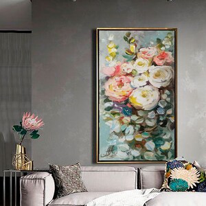 Art mural floral, peinture d'anémones, art mural extra large, peinture florale sur toile