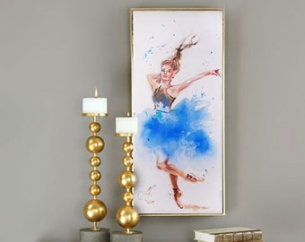 Peinture de danseur de ballet, Art mural encadré, Oeuvre de ballerine, Peinture bleue Dance Fine Art