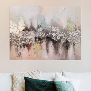 Large abstract wall art, White Painting, Abstract Wall Art Gold Leaf wall art Extra Large Wall Art