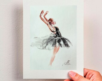 Ballerina wall art, Dance painting, Ballet painting, Dance woman drawing, Original watercolor