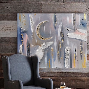 Gold Leaf Abstract Canvas art, Abstract Wall Art Gold Leaf wall art, Large Wall Art