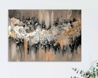 Abstract  texture painting, Modern art, Original Abstract painting, Black and white art, Silver leaf art