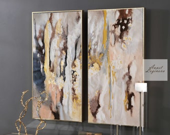 Gold Leaf Abstract Canvas art, Set paintings, Abstract Wall Art, Gold Leaf wall art, Large Wall Art