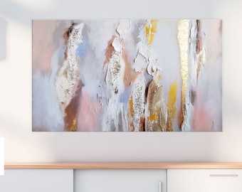 Large Gold Leaf Abstract Canvas Art: Textured Geometric Painting