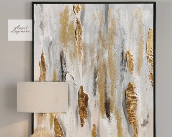 Gold Leaf Abstract Painting: Textured Geometric Canvas Art