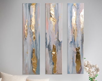 Set paintings, Gold painting, Set of 3 wall art, Textural Painting, Abstract wall art