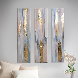 Set paintings, Gold painting, Set of 3 wall art, Textural Painting, Abstract wall art