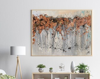 Fall Canvas art, Abstract Wall Art, Gold leaf painting, Extra Large Wall Art, Copper painting, landscape painting