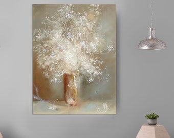 Bouquet oil painting, Neutral wall art, Neutral painting, White Floral painting, Original Wall Art, Flower bouquet