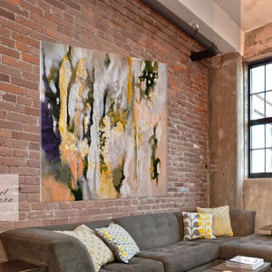 Gold metal wall art, Gold frame canvas art, Large Canvas Art, Abstract Wall Art,  Golden painting, Textured Wall Art