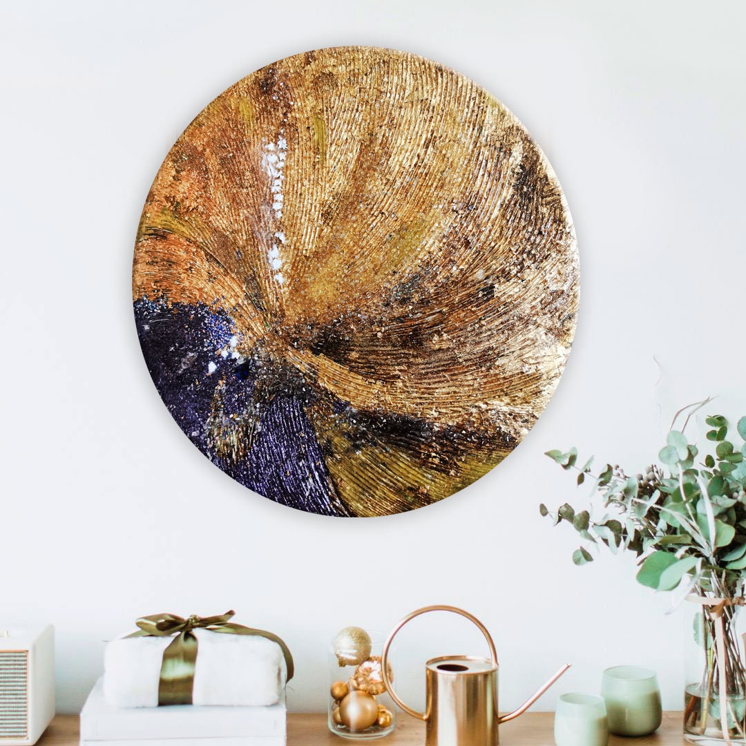 Luxurious Painting With Gold and Texture, Round Abstract Canvas Art