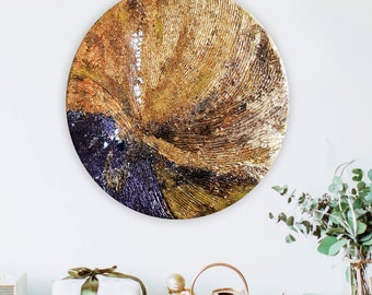 Luxurious painting with gold and texture, Round Abstract Canvas art, Abstract Wall Art, Gold Leaf wall art