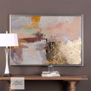 Modern Abstract Paintings with Beige and Gold Tones, Minimalist Art, Gold Leaf wall art, living room wall art