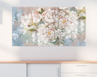 Large flowers painting, Neutral wall art, Peonies painting, White flowers painting, Original Wall Art, Peony painting