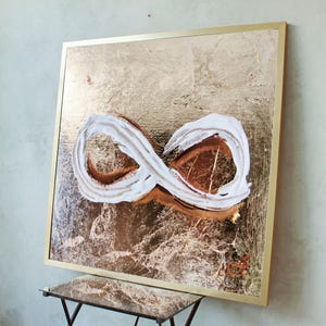 Gold leaf painting, Gold Abstract Canvas art, Infinity Painting, Abstract Wall Art Gold Leaf wall art Extra Large Wall Art