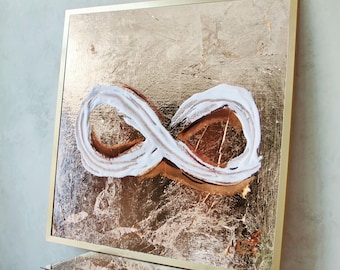 Pintura de pan de oro, Arte abstracto en lienzo dorado, Pintura del infinito, Arte abstracto de pared, Arte de pared de pan de oro, Arte de pared extra grande