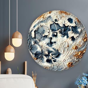 Round moon painting, Moon-themed canvas, Oil painting with texture