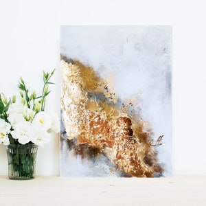 Texture wall art, White Golden painting, Marble painting, Wall art canvas abstract, Original abstract art