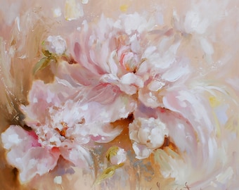 Floral wall art, bohemian wall decor, Peonies painting, Bridal bouquet Original Wall Art by Annet Loginova
