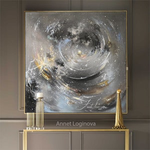 Black art, Abstract art on canvas, oil painting original, Universe wall art, Abstract wall art
