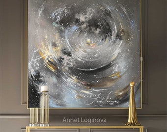 Black Abstract Art: Universe Oil Painting on Canvas