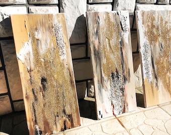 3 piece wall art, Brilliant Abstract painting, Textured Painting On Canvas, Modern Art, Golden painting