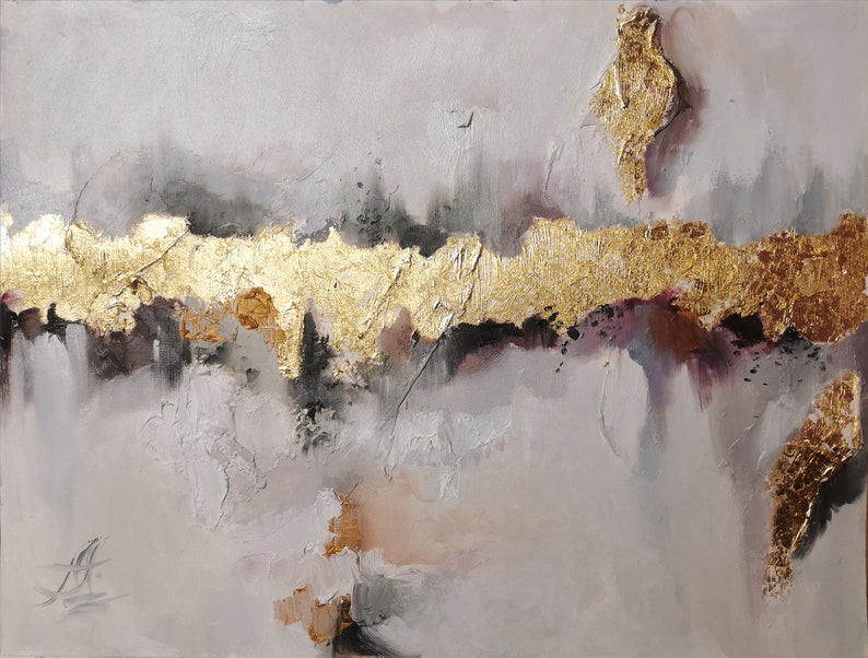 Gold abstract art Gold Leaf wall art living room wall art Etsy