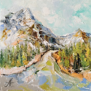 Mountain painting, Original oil painting, Landscape canvas paintings, living room wall art, Сolorful wall art