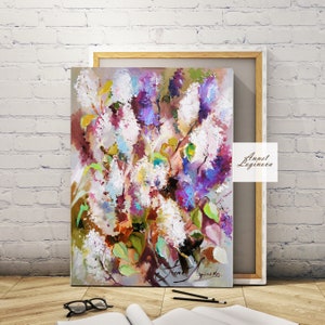 Lilac Flowers painting, Original Oil Painting , Flower Artwork, Pink grey wall art